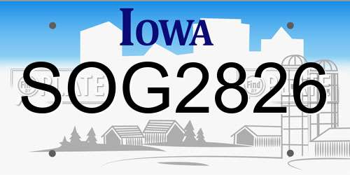 SOG2826 Iowa License Plate