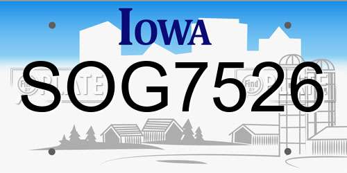 SOG7526 Iowa License Plate