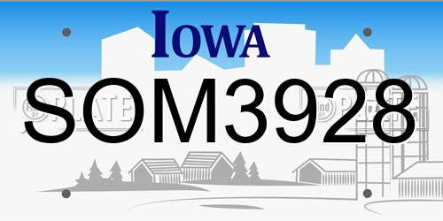 SOM3928 Iowa License Plate