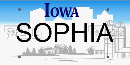 SOPHIA Iowa License Plate