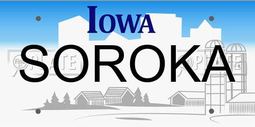 SOROKA Iowa License Plate