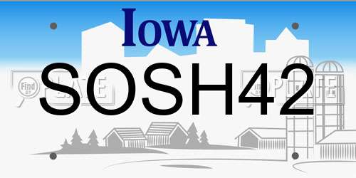SOSH42 Iowa License Plate