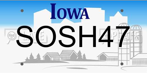 SOSH47 Iowa License Plate