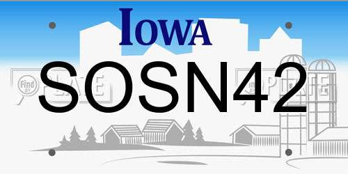 SOSN42 Iowa License Plate