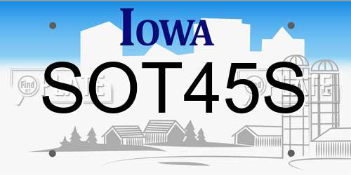 SOT45S Iowa License Plate