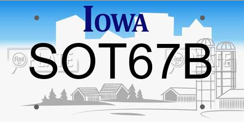 SOT67B Iowa License Plate