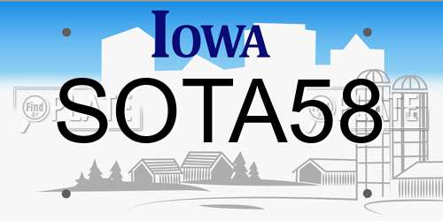 SOTA58 Iowa License Plate
