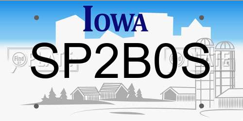 SP2B0S Iowa License Plate