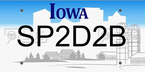 SP2D2B Iowa License Plate