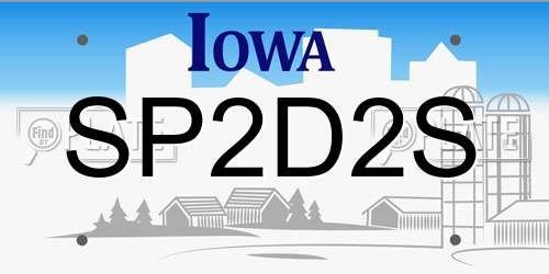 SP2D2S Iowa License Plate