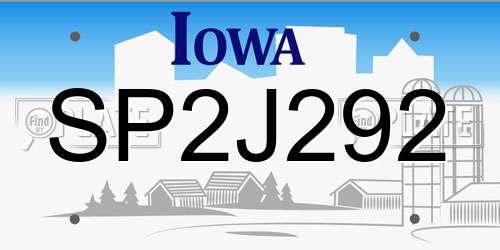 SP2J292 Iowa License Plate