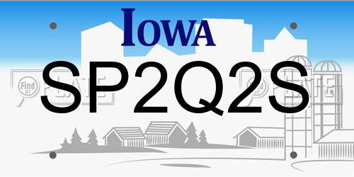 SP2Q2S Iowa License Plate