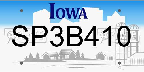 SP3B410 Iowa License Plate