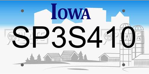 SP3S410 Iowa License Plate