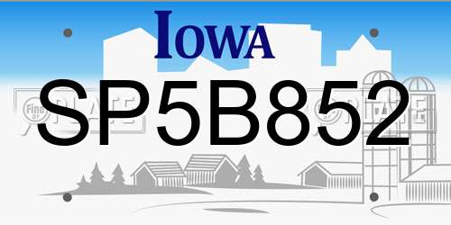 SP5B852 Iowa License Plate