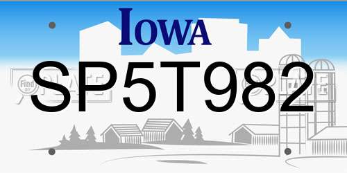 SP5T982 Iowa License Plate