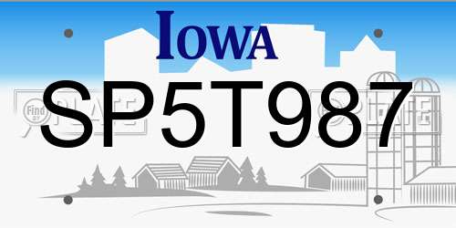 SP5T987 Iowa License Plate