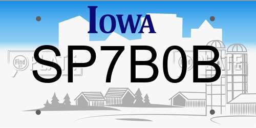 SP7B0B Iowa License Plate