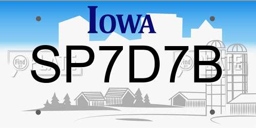 SP7D7B Iowa License Plate