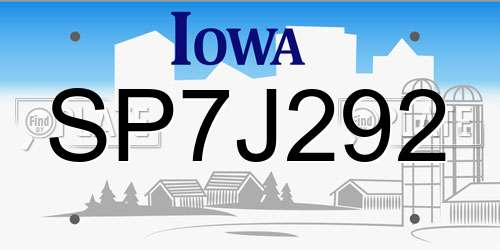 SP7J292 Iowa License Plate
