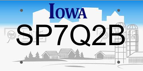 SP7Q2B Iowa License Plate