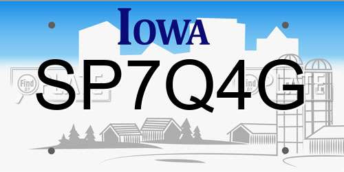 SP7Q4G Iowa License Plate