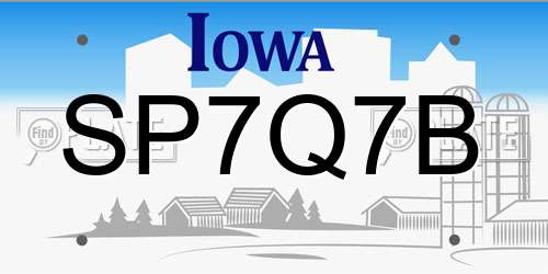 SP7Q7B Iowa License Plate
