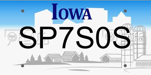 SP7S0S Iowa License Plate