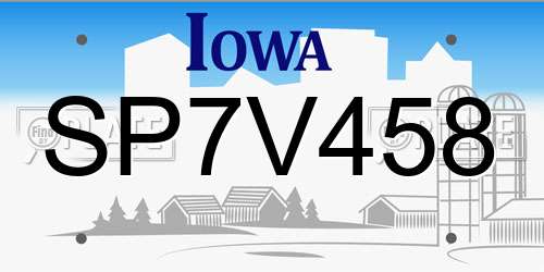 SP7V458 Iowa License Plate