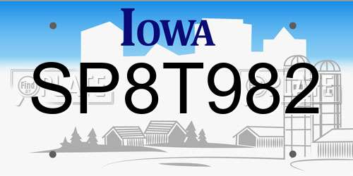 SP8T982 Iowa License Plate