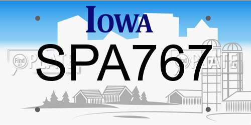 SPA767 Iowa License Plate