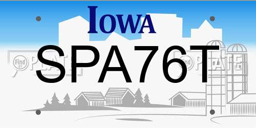 SPA76T Iowa License Plate