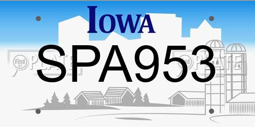 SPA953 Iowa License Plate