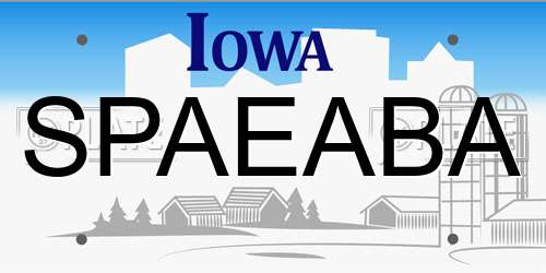 SPAEABA Iowa License Plate