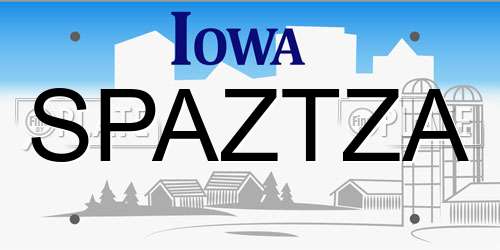 SPAZTZA Iowa License Plate