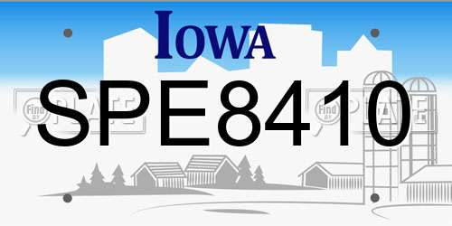 SPE8410 Iowa License Plate
