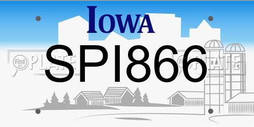SPI866 Iowa License Plate