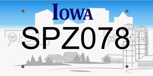 SPZ078 Iowa License Plate