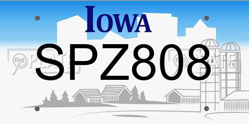 SPZ808 Iowa License Plate