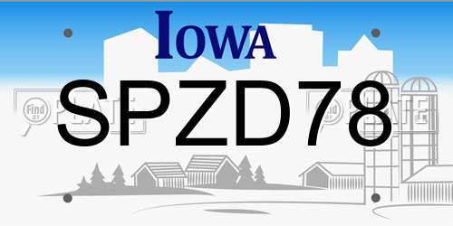 SPZD78 Iowa License Plate