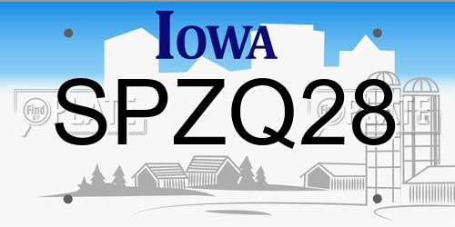 SPZQ28 Iowa License Plate