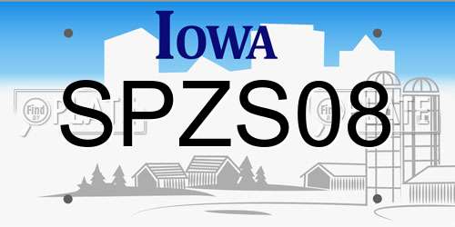 SPZS08 Iowa License Plate
