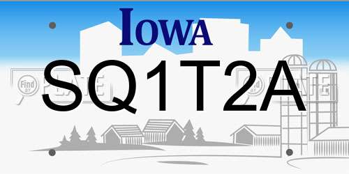 SQ1T2A Iowa License Plate