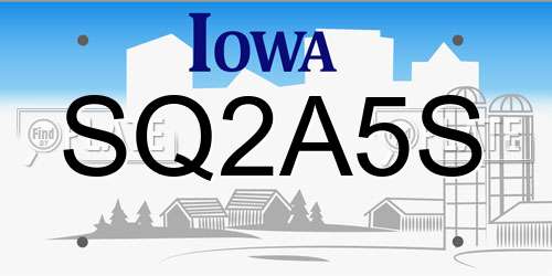 SQ2A5S Iowa License Plate