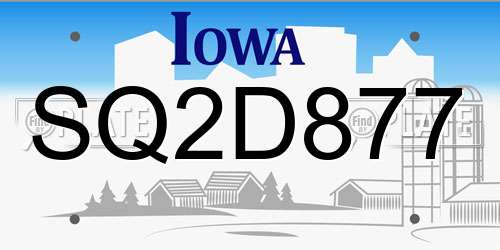SQ2D877 Iowa License Plate