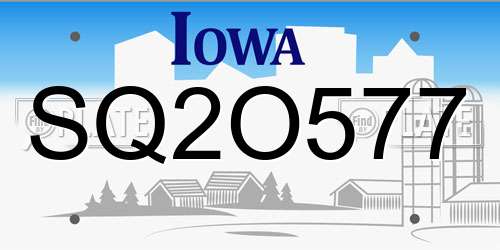 SQ2O577 Iowa License Plate