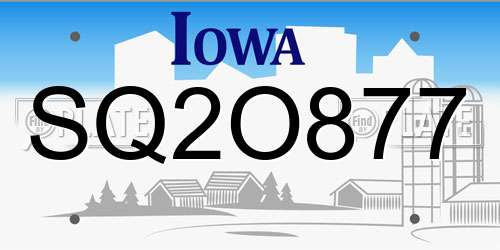 SQ2O877 Iowa License Plate