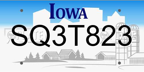 SQ3T823 Iowa License Plate