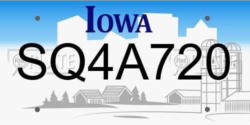 SQ4A720 Iowa License Plate