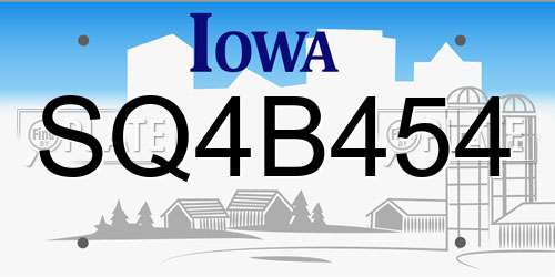SQ4B454 Iowa License Plate